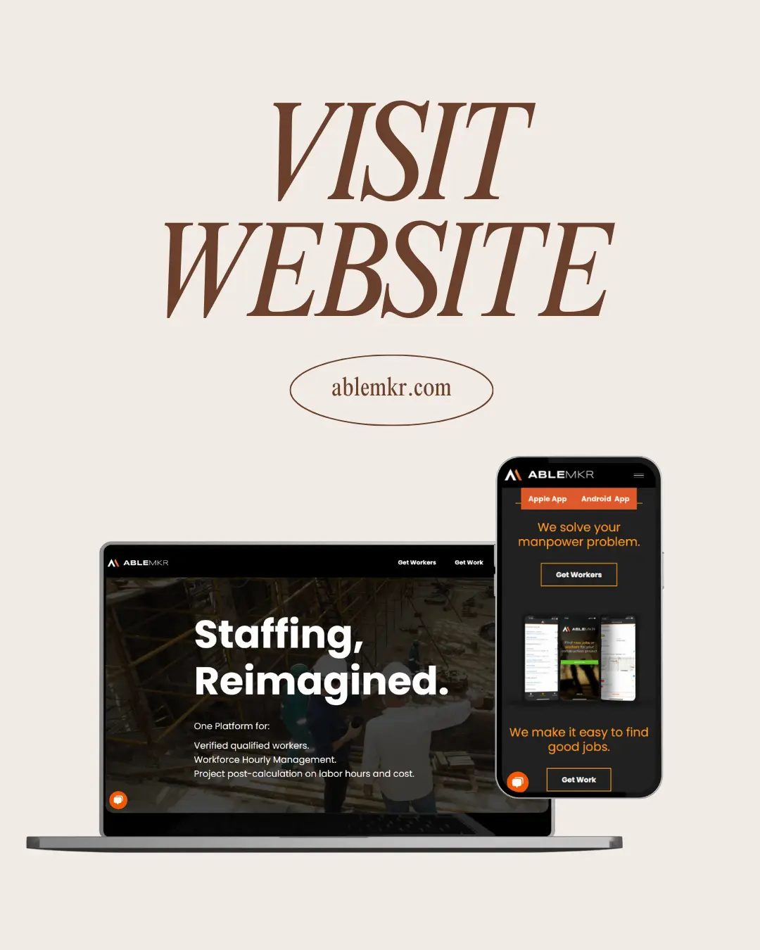 AbleMkr website shown on desktop and mobile, built with WordPress
