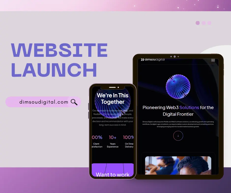 Dimsou Digital website shown on desktop and mobile, built with Hugo