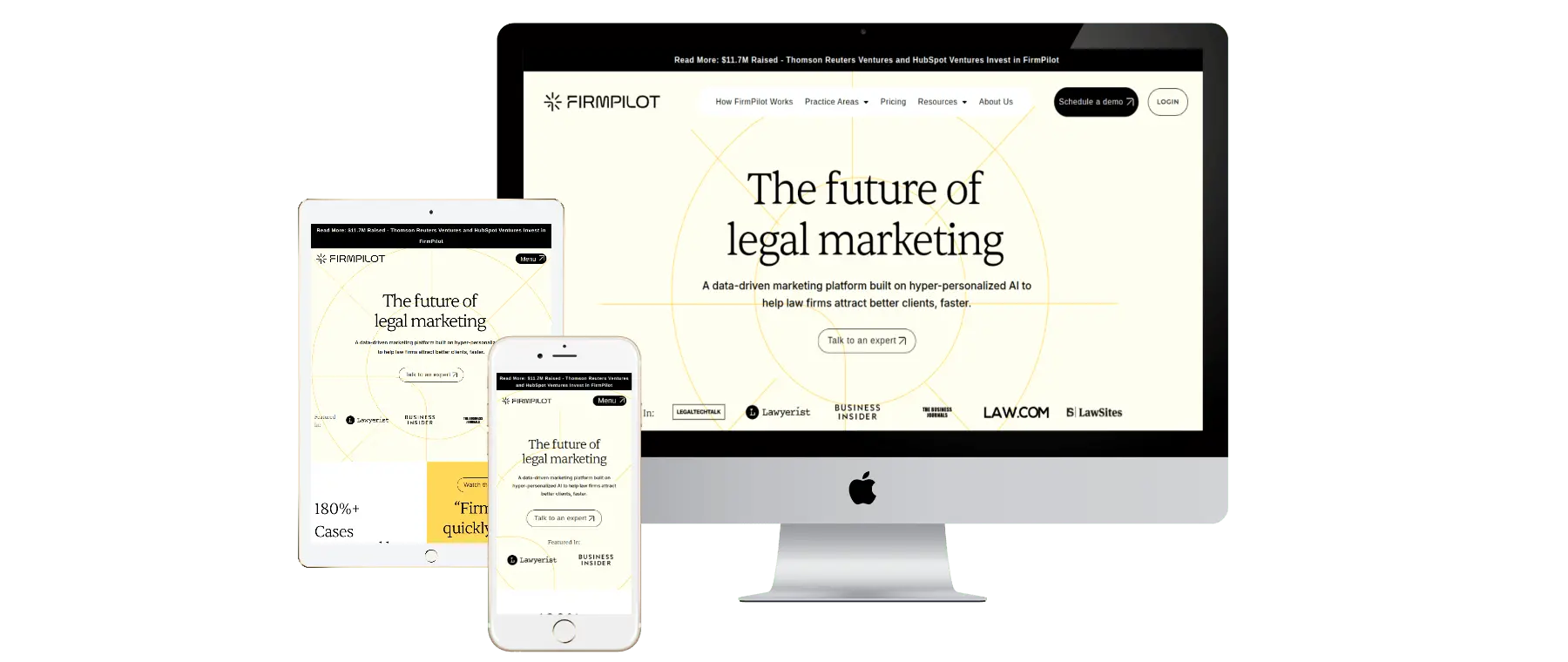 Firmpilot website shown on desktop and mobile, built with WordPress