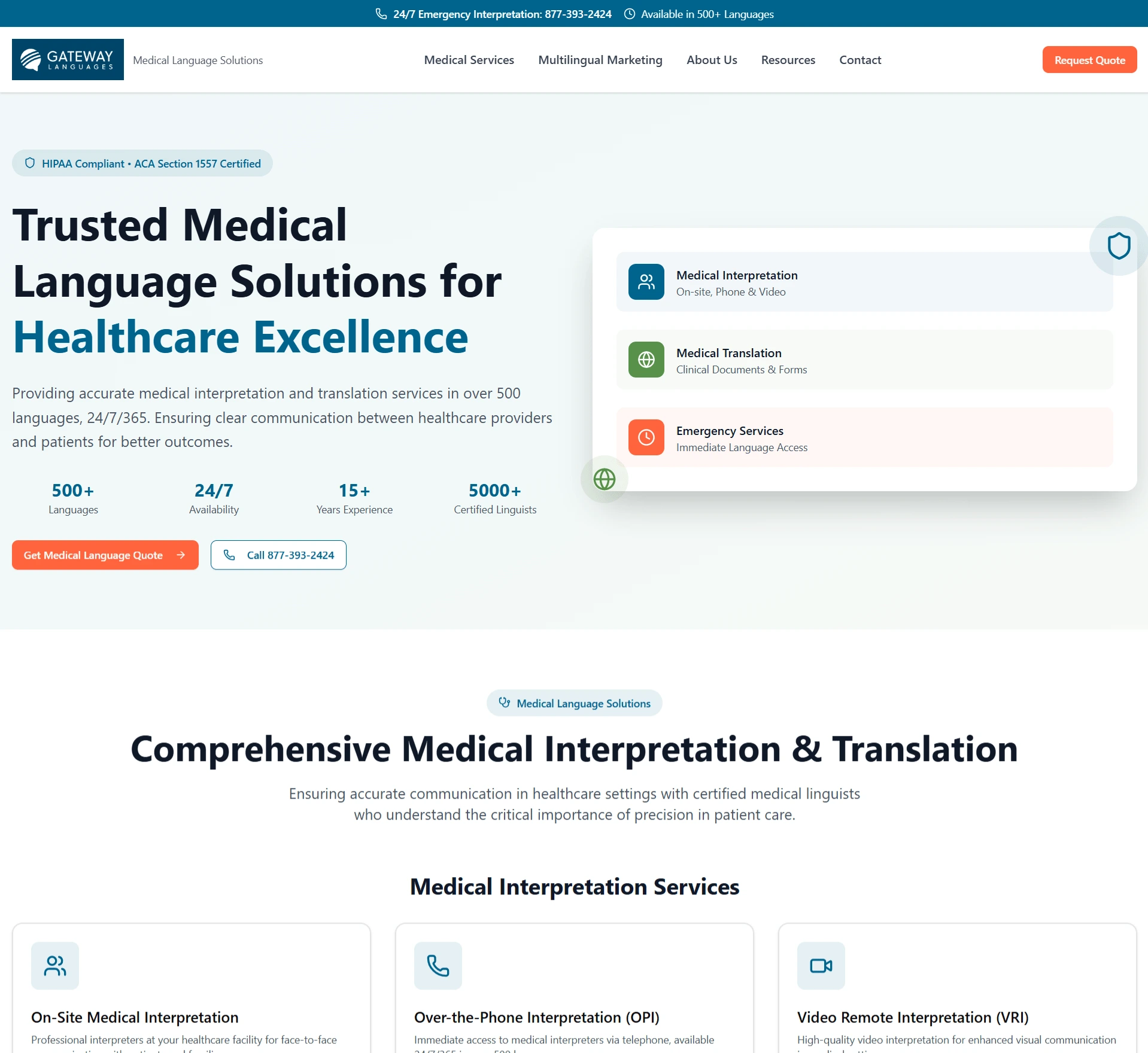 Gateway Languages website shown on desktop and mobile, built with Hugo