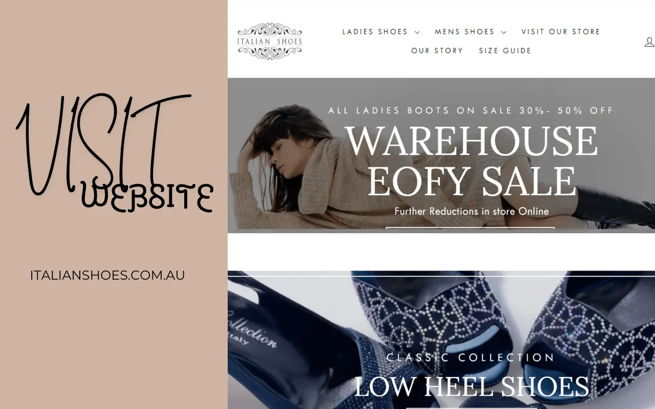 Italian Shoes website shown on desktop and mobile, built with Shopify