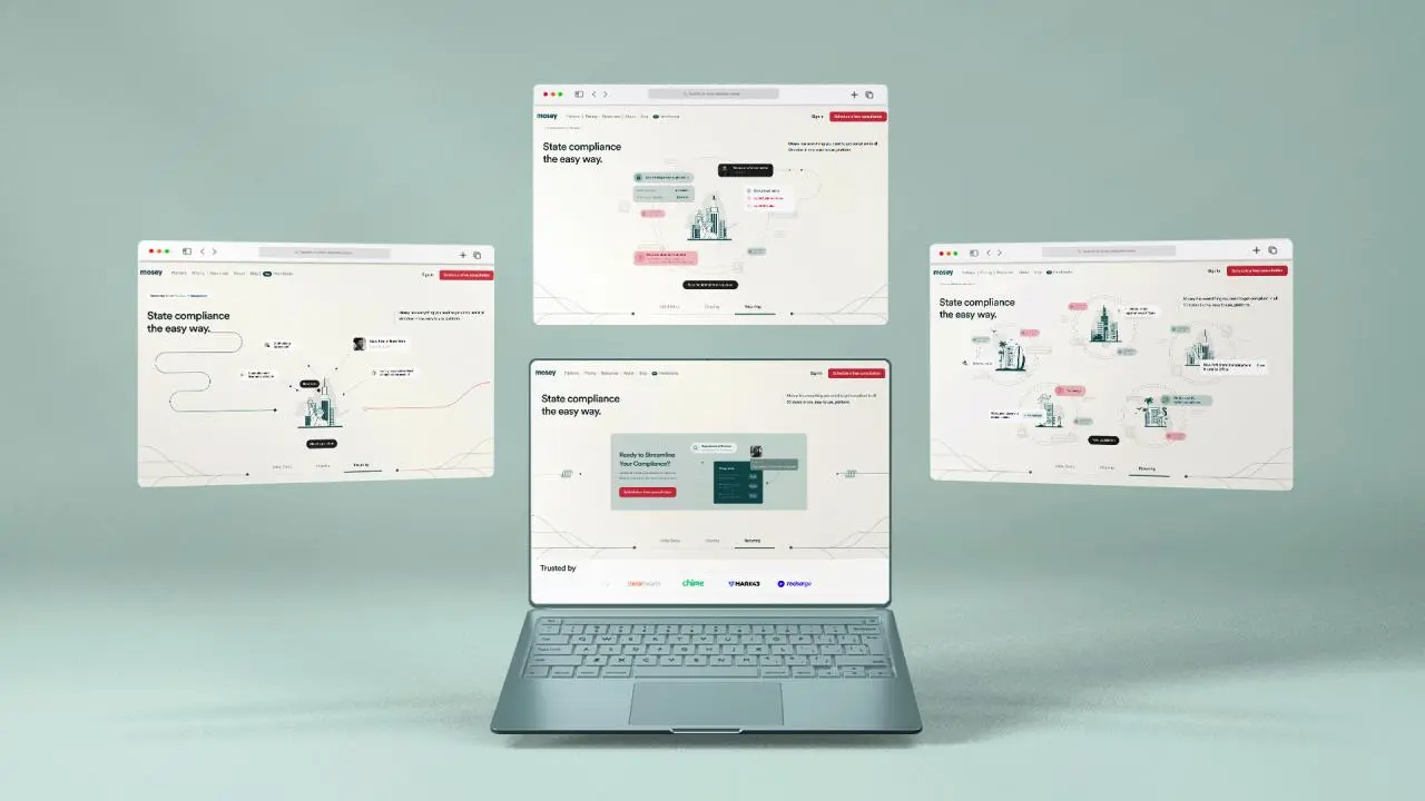 Mosey website shown on desktop and mobile, built with Hugo