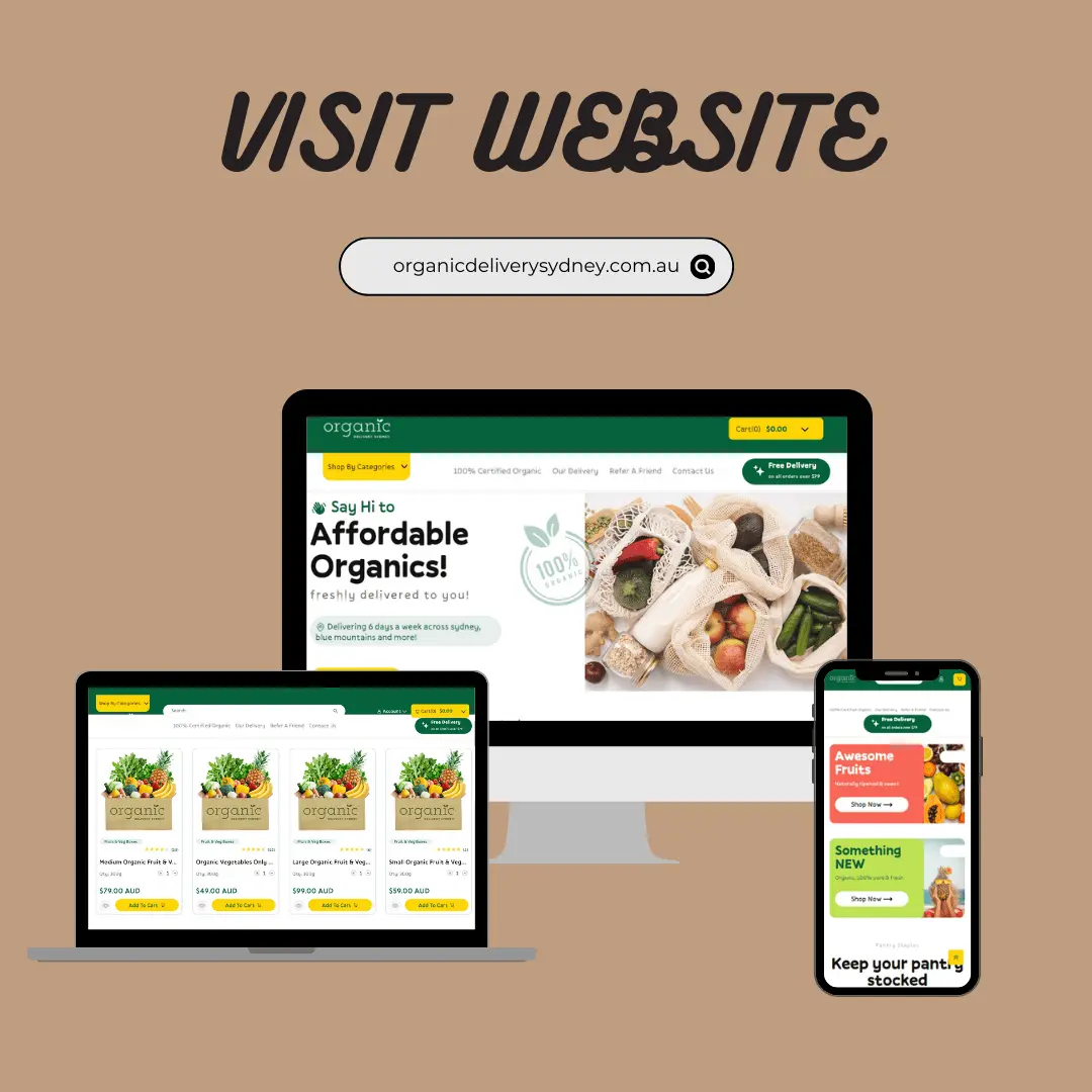 Organic Delivery Sydney website shown on desktop and mobile, built with Shopify