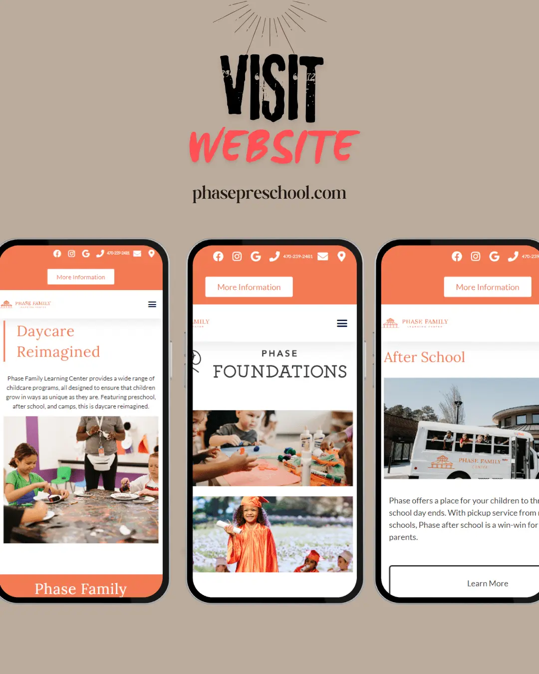 Phase Preschool website shown on desktop and mobile, built with WordPress